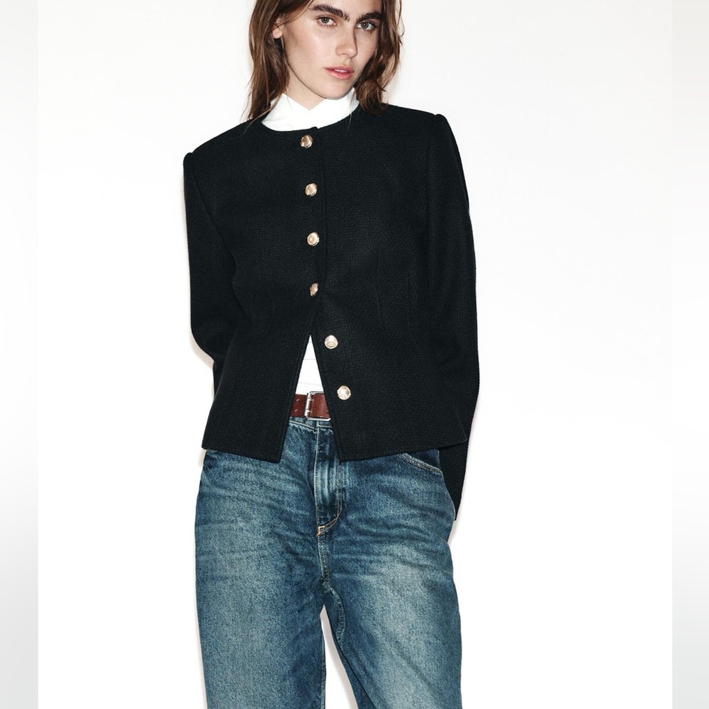 ZARA Black Button-Up Women's Jacket Blazer